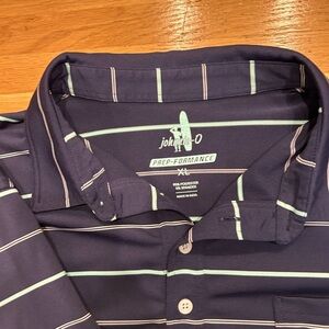 johnnie-O Navy and Light Green Striped Polo